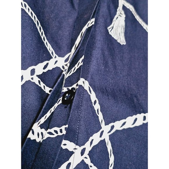 Chico's Button Down blouse size 12 nautical print quarter sleeve flip cuff - Picture 7 of 11